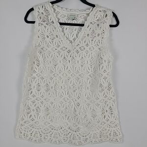Sundance Women White Crochet Overlay Tank Top Size L
